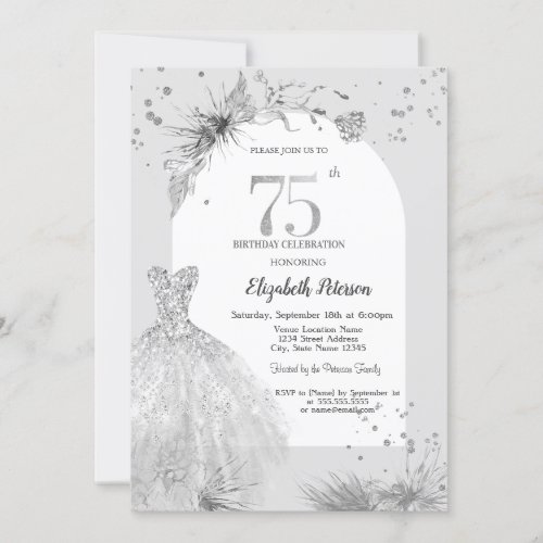 Chic Dress Winter Gray 75th Birthday  Invitation