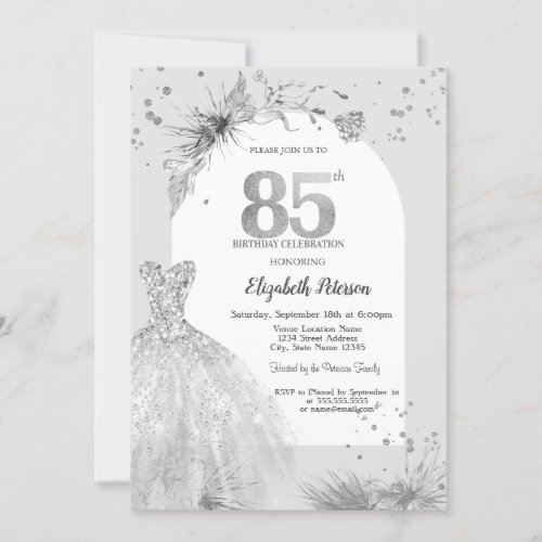 Chic Dress Winter Gray 85th Birthday  Invitation