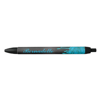 Chic Dripping Roses Personalized Pen Teal