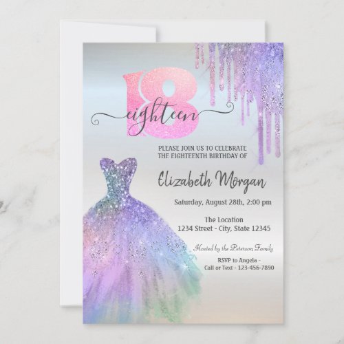 Chic Drips Colorful Dress Silver 18th Birthday  Invitation