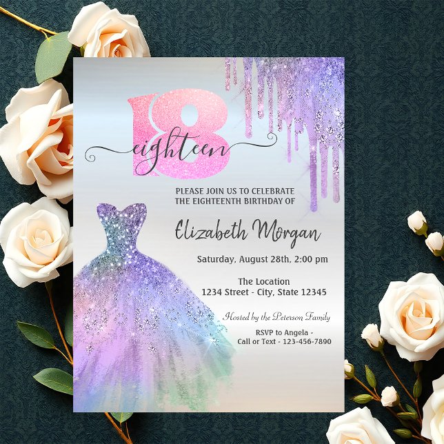 Chic Drips Colorful Dress Silver 18th Birthday  Invitation (Creator Uploaded)