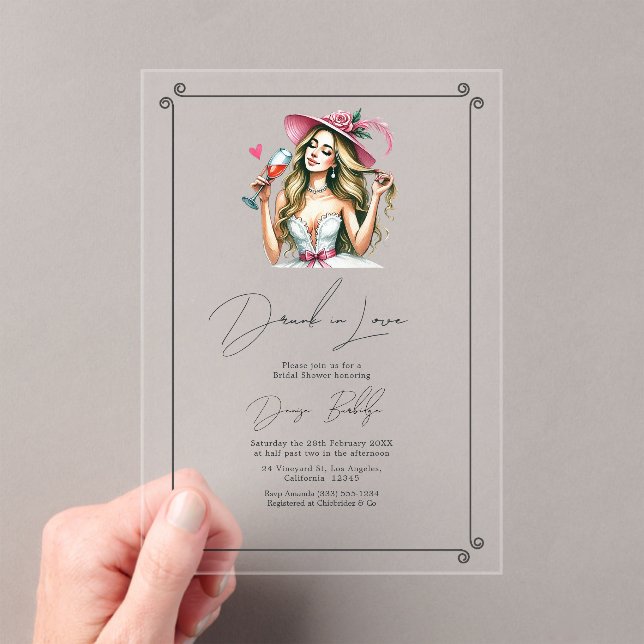 Chic Drunk in Love Bridal Shower Acrylic Invitations (Insitu (Handheld))