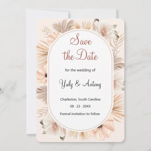 Chic Dry Boho Oval Arch Pampas Elegant Save The Date