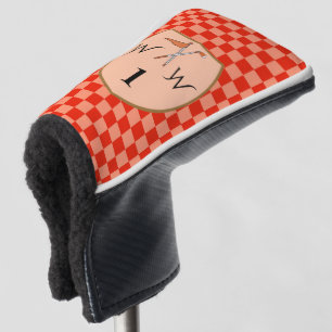 Chic Dual Orange Checkered Monogram Golf Head Cover