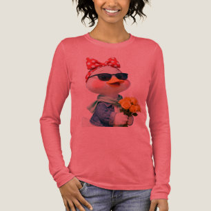 Chic Duck with Flowers & Sunglasses Cute Long Slee Tri-Blend Shirt