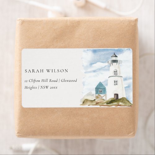 Chic Dusky Aqua Blue Lighthouse Mountain Address Label