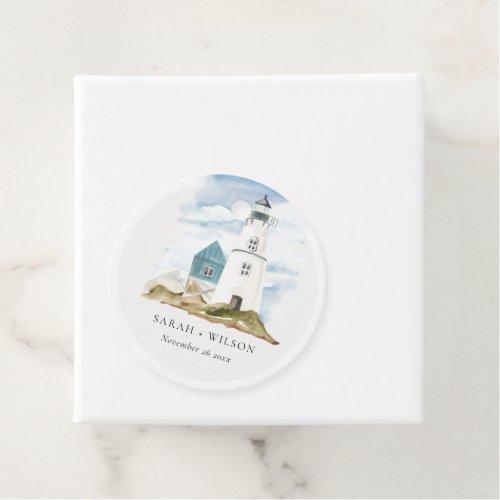 Chic Dusky Aqua Blue Lighthouse Mountain Wedding Favor Tags