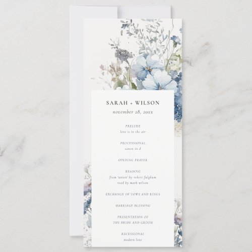 Chic Dusky Blue Cottage Floral Wedding Program