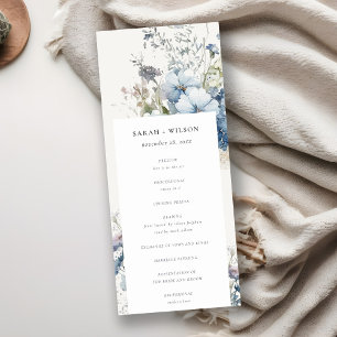 Chic Dusky Blue Cottage Floral Wedding Program