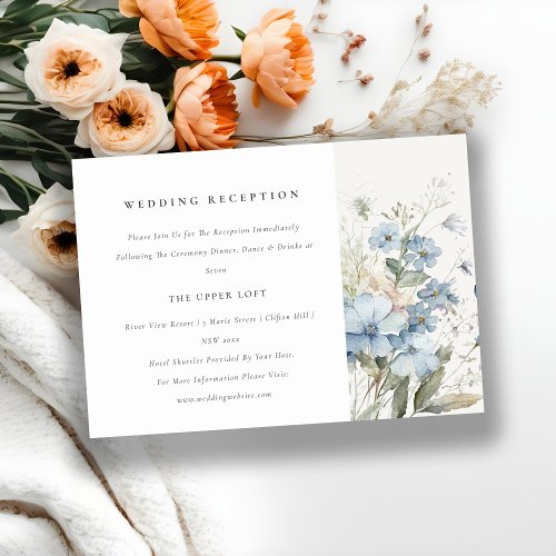 Chic Dusky Blue Cottage Floral Wedding Reception Enclosure Card