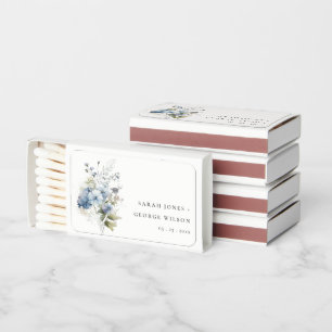 Chic Dusky Blue Cottage Watercolor Floral Wedding Matchboxes