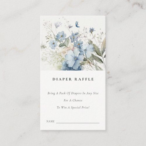 Chic Dusky Blue Floral Diaper Raffle Baby Shower Enclosure Card