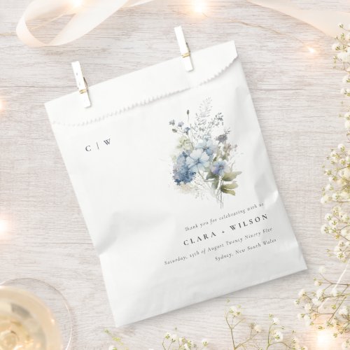 Chic Dusky Blue Watercolor Cottage Floral Wedding Favor Bag