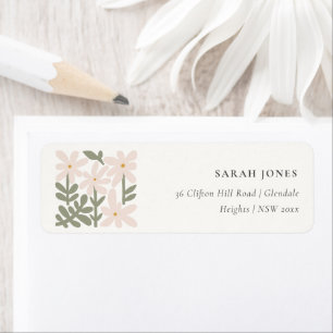 Chic Dusky Blush Retro Minimal Floral Address Label