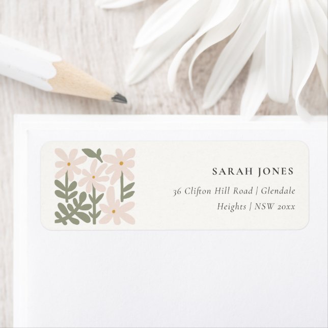Chic Dusky Blush Retro Minimal Floral Address Label (Insitu)