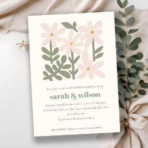 Chic Dusky Blush Retro Minimal Floral Engagement Invitation