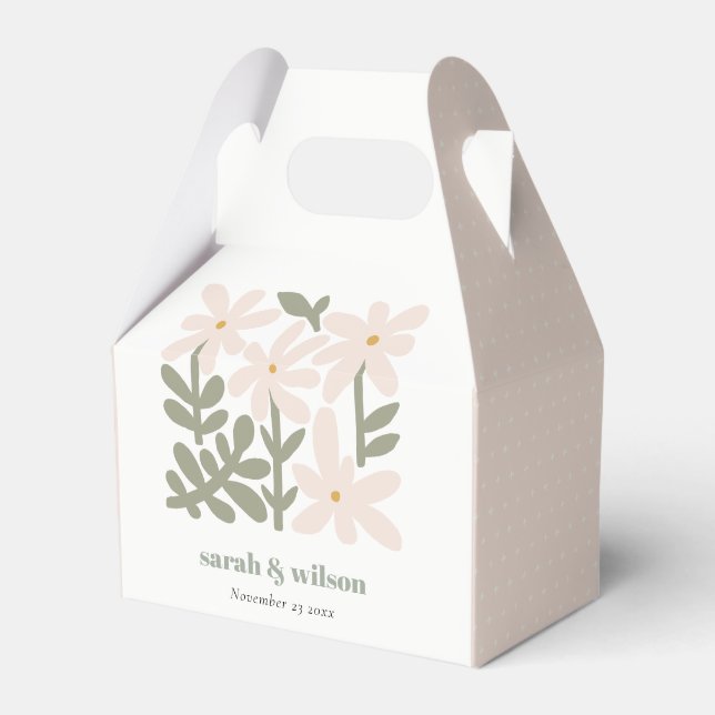 Chic Dusky Blush Retro Minimal Floral Wedding Favor Boxes (Front Side)