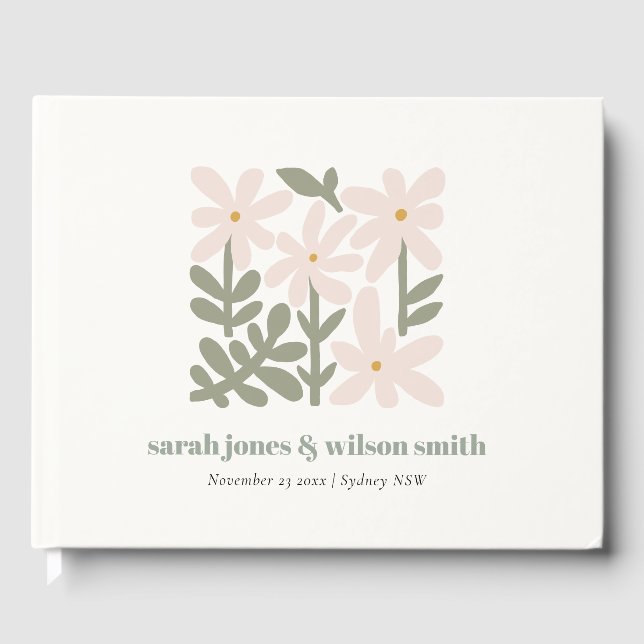 Chic Dusky Blush Retro Minimal Floral Wedding Guest Book (Front)