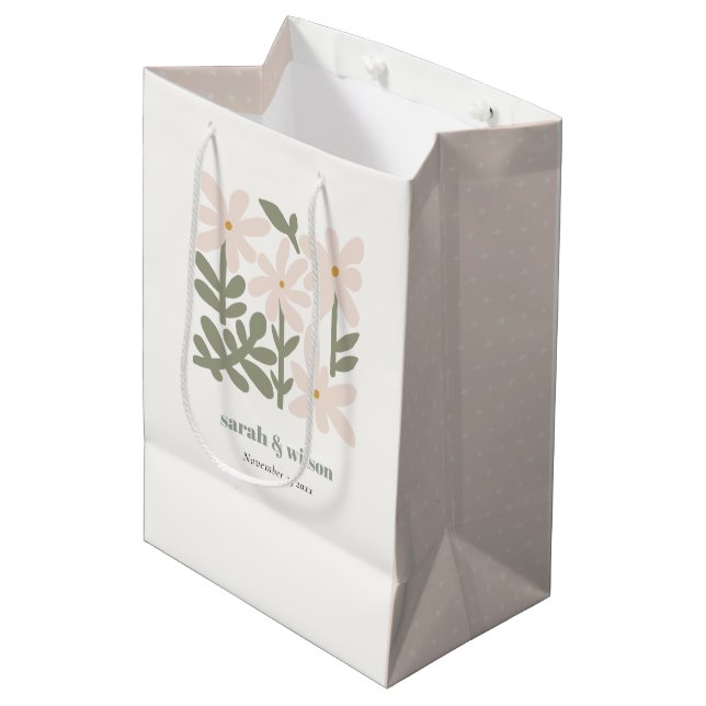Chic Dusky Blush Retro Minimal Floral Wedding Medium Gift Bag (Front Angled)
