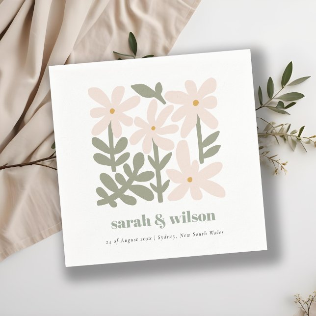 Chic Dusky Blush Retro Minimal Floral Wedding Napkins (Creator Uploaded)