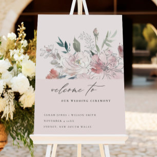 Chic Dusky Blush Watercolor Floral Wedding Welcome Foam Board