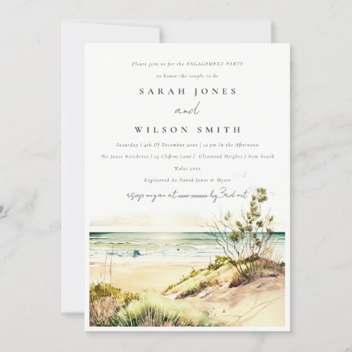 Chic Dusky Coastal Beach Sun Seascape Engagement  Invitation