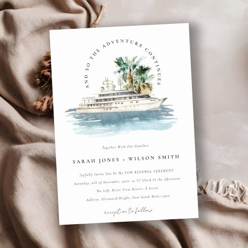 Chic Dusky Cruise Ship Palm Seascape Vow Renewal Invitation