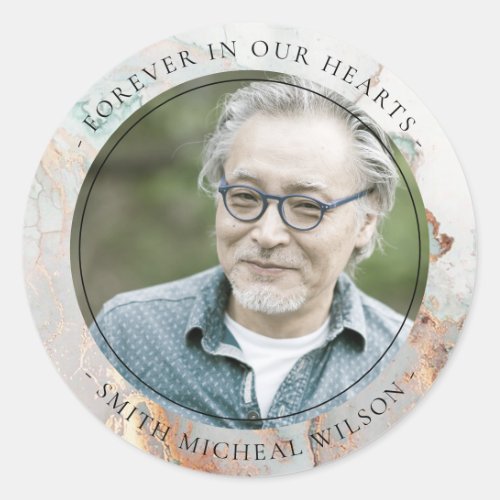 CHIC DUSKY GREY GOLD AGATE SYMPATHY MEMORIAL PHOTO CLASSIC ROUND STICKER