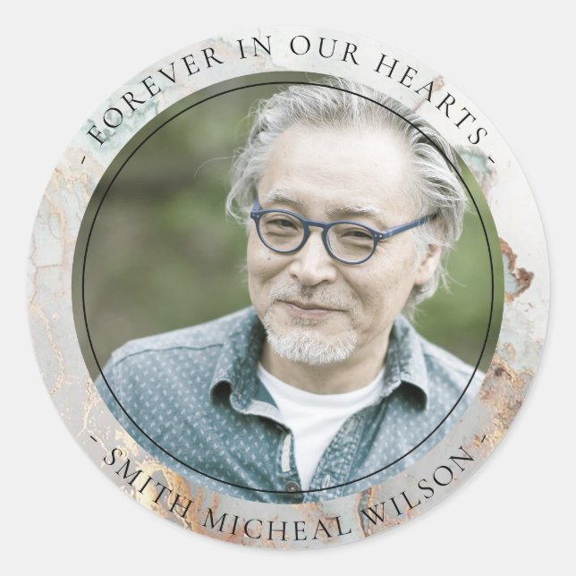 CHIC DUSKY GREY GOLD AGATE SYMPATHY MEMORIAL PHOTO CLASSIC ROUND STICKER (Front)