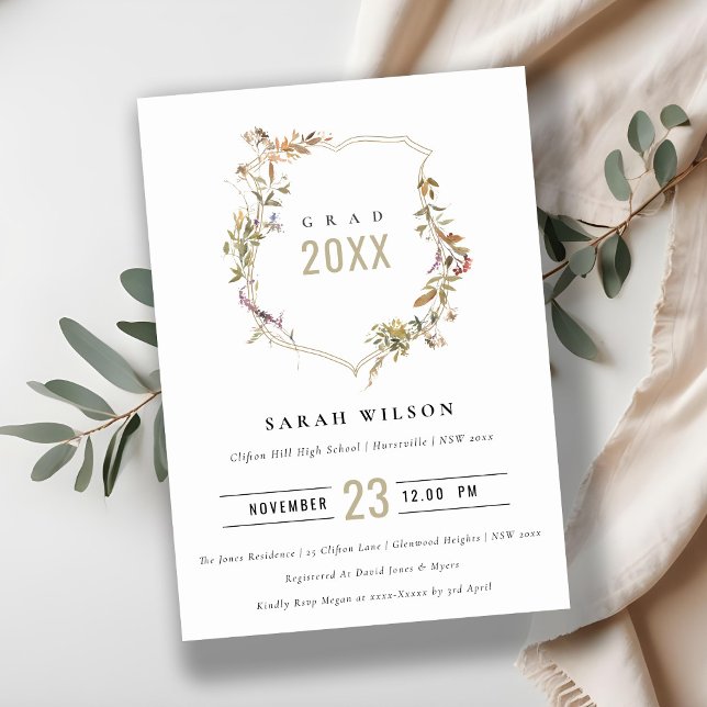 Chic Dusky Pink Blush Wildflower Crest Graduation Invitation (Creator Uploaded)