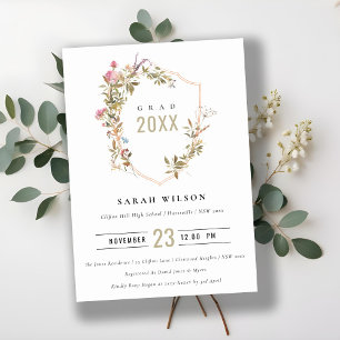 Chic Dusky Pink Blush Wildflower Crest Graduation Invitation