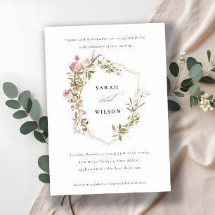 Chic Dusky Pink Blush Wildflower Crest Wedding Invitation