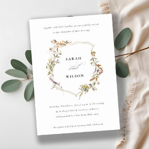 Chic Dusky Pink Blush Wildflower Crest Wedding Invitation