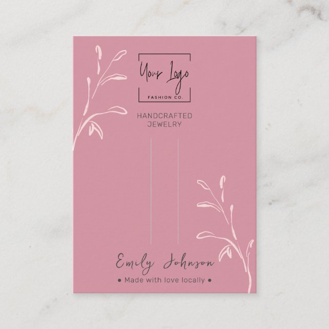 Chic Dusky Pink Leaf Jewelry Hairclip Display Card (Front)