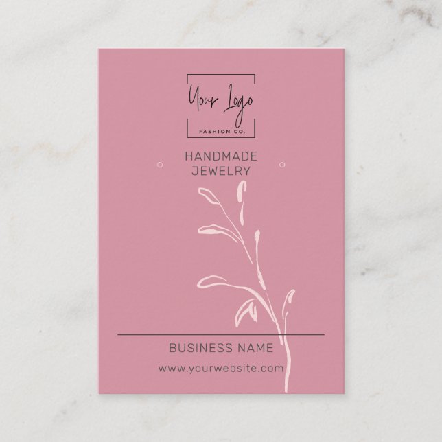 Chic Dusky Pink Leaf QR Jewelry Display Card (Front)