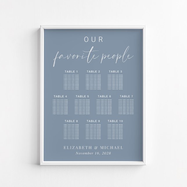 Chic Dusty Blue 10 Table Wedding Seating Chart (Creator Uploaded)