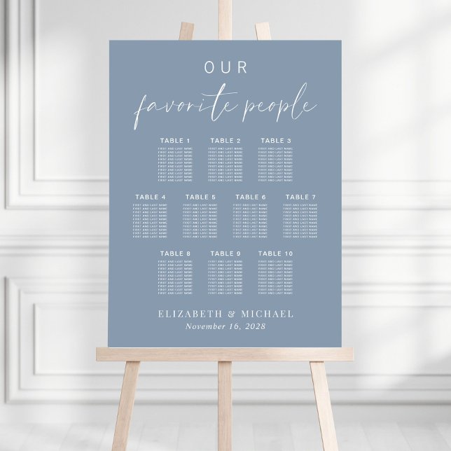 Chic Dusty Blue 10 Table Wedding Seating Chart Foam Board (Creator Uploaded)