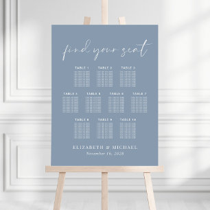Chic Dusty Blue 10 Table Wedding Seating Chart Foam Board