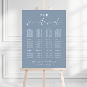 Chic Dusty Blue 12 Table Wedding Seating Chart Foam Board