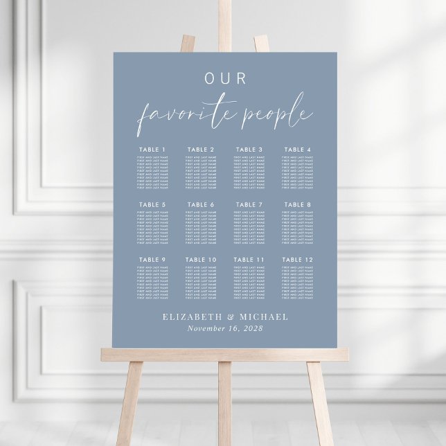 Chic Dusty Blue 12 Table Wedding Seating Chart Foam Board (Creator Uploaded)
