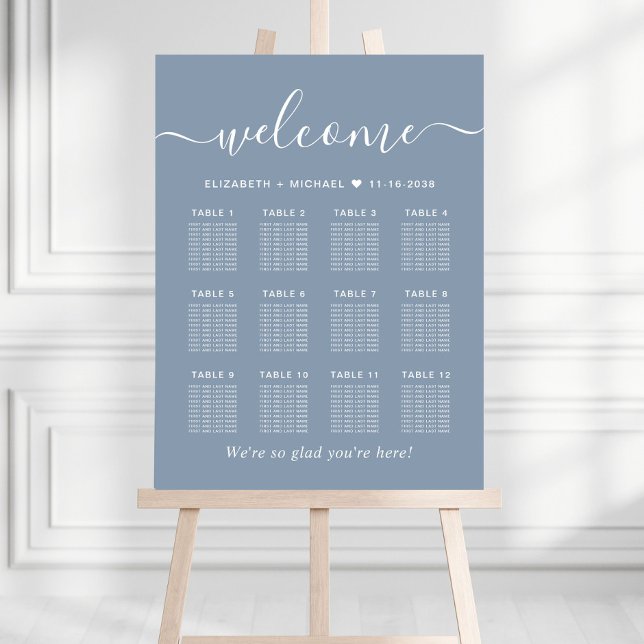 Chic Dusty Blue 12 Table Wedding Seating Chart Foam Board (Creator Uploaded)