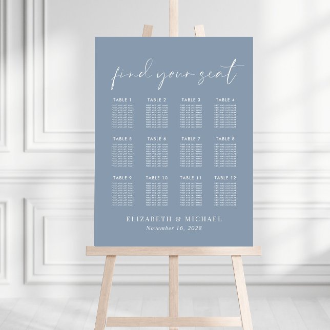 Chic Dusty Blue 12 Table Wedding Seating Chart Foam Board (Creator Uploaded)