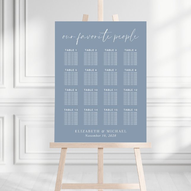 Chic Dusty Blue 16 Table Wedding Seating Chart Foam Board (Creator Uploaded)
