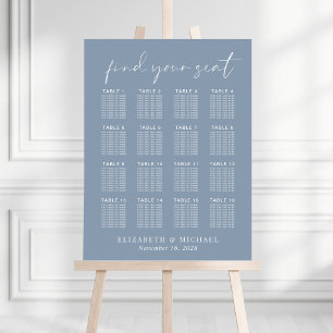 Chic Dusty Blue 16 Table Wedding Seating Chart Foam Board
