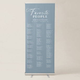 Chic Dusty Blue Alphabetical Wedding Seating Chart Retractable Banner