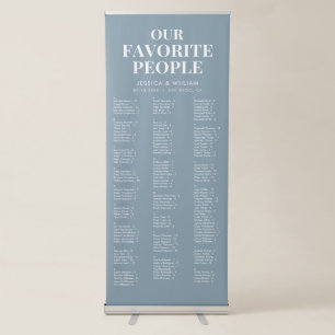 Chic Dusty Blue Alphabetical Wedding Seating Chart Retractable Banner