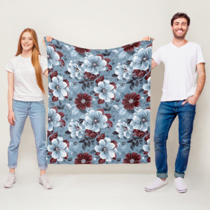 Chic Dusty Blue and Burgundy Floral Blanket