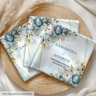 Chic Dusty Blue and Gold Floral Wedding Reception Cloth Napkin