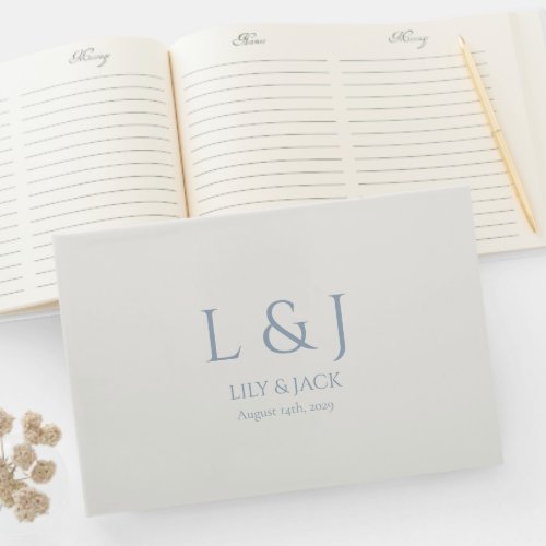 Chic Dusty Blue and Ivory Script Wedding Guest Book