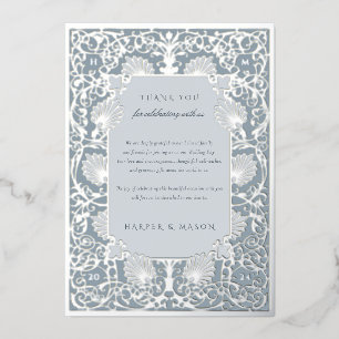 Chic Dusty Blue and Silver Foil Thank You Invitation